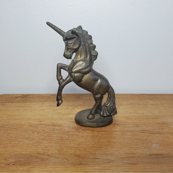 Vintage Brass 7in unicorn in jumping pose - Picture 1 of 6